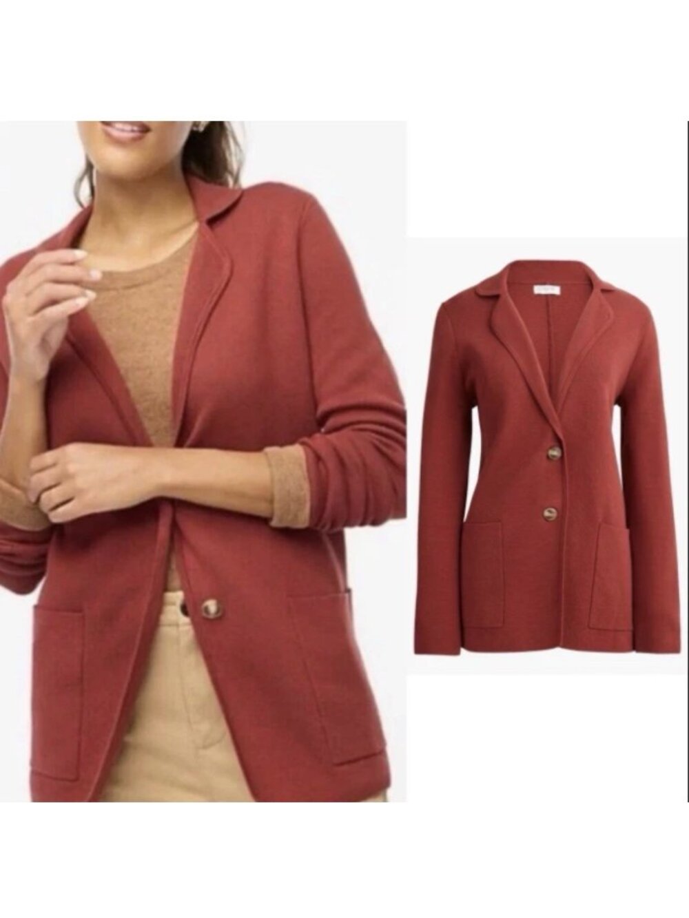 J.  Crew sweater blazer size medium Brick Red Dark Academia Classic 100% Cotton